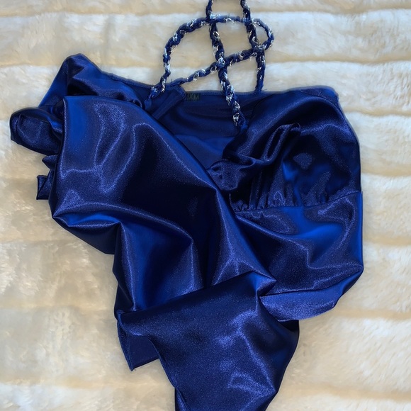 Blue Satin square neckline Empire babydoll cami tank TUNIC top XL - Picture 6 of 11